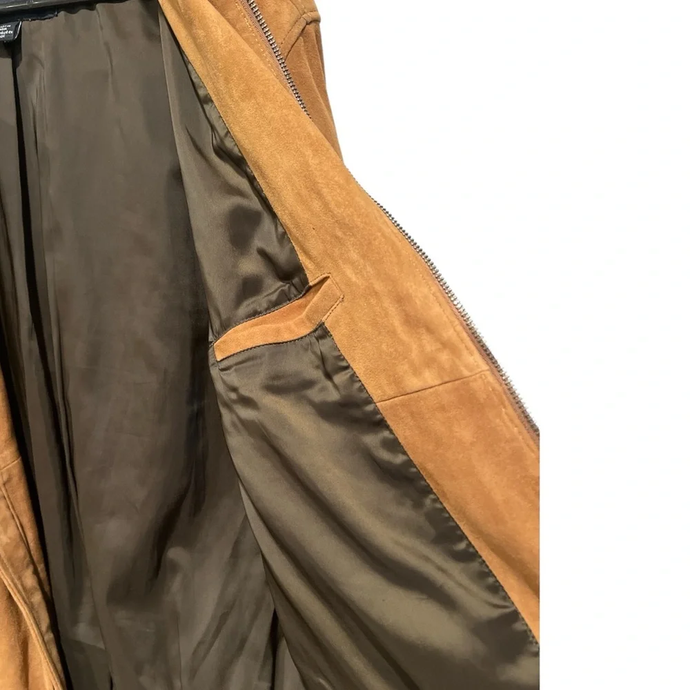 Lucky Brand brown suede leather bomber zip up jacket size large - Picture 4 of 8